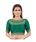 Green art silk stitched sweet heart neck blouse