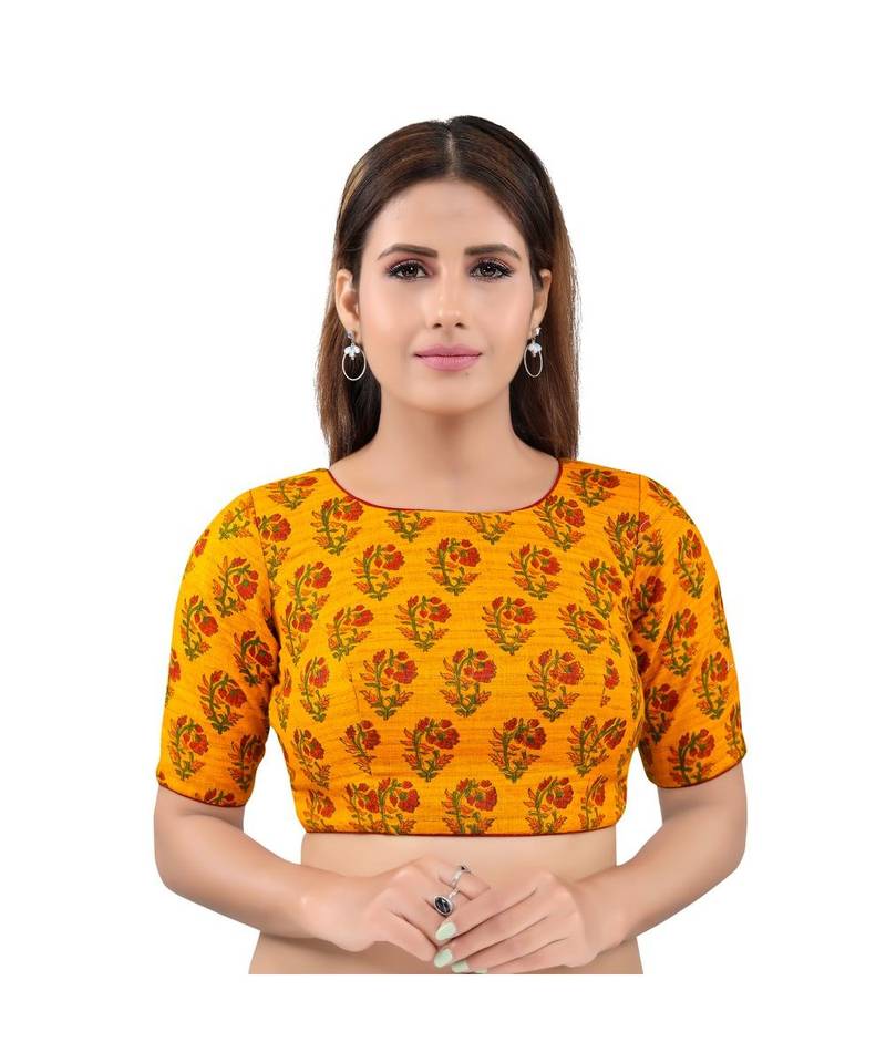 Mustard Cotton stitched sweet heart neck blouse