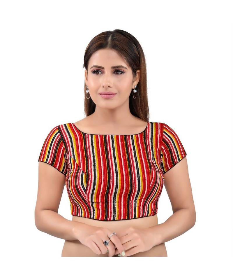 Red Cotton stitched sweet heart neck blouse