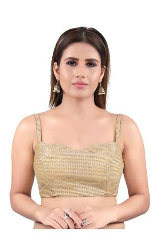 Gold art silk stitched sweet heart neck blouse