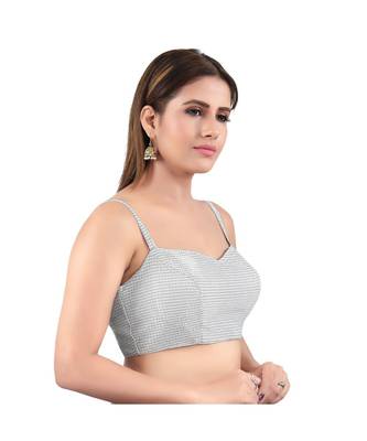 Silver art silk stitched sweet heart neck blouse 3