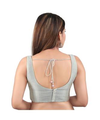 Grey art silk stitched sweet heart neck blouse 2