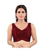 Maroon art silk stitched sweet heart neck blouse