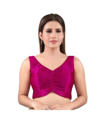 Purple art silk stitched sweet heart neck blouse 1