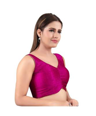 Purple art silk stitched sweet heart neck blouse 3
