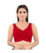 Red art silk stitched sweet heart neck blouse