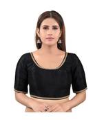 Black art silk stitched round neck blouse