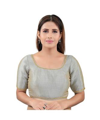 Grey art silk stitched round neck blouse 1