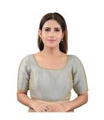 Grey art silk stitched round neck blouse