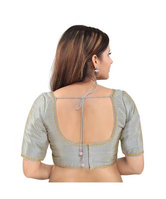 Grey art silk stitched round neck blouse 2