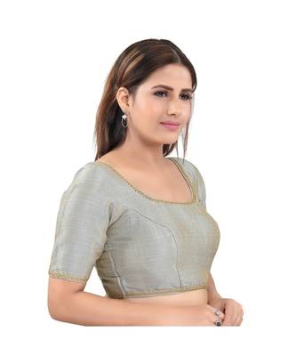 Grey art silk stitched round neck blouse 3