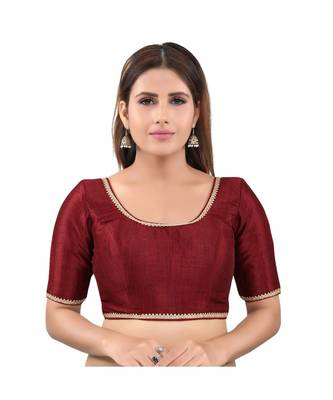 Maroon art silk stitched round neck blouse 1