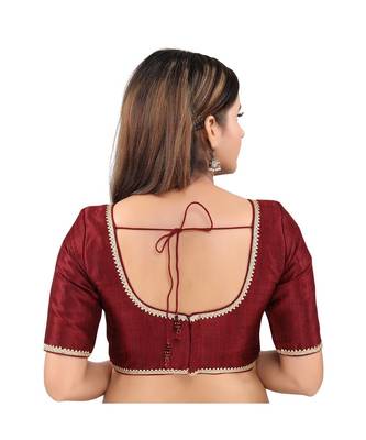Maroon art silk stitched round neck blouse 2