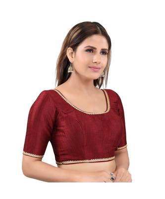 Maroon art silk stitched round neck blouse 3