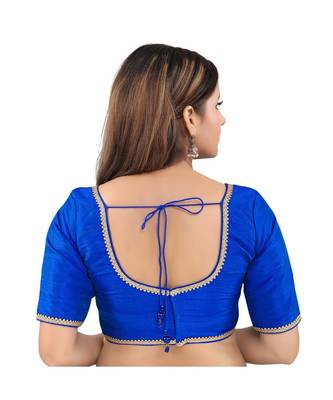 Royal Blue art silk stitched round neck blouse 2