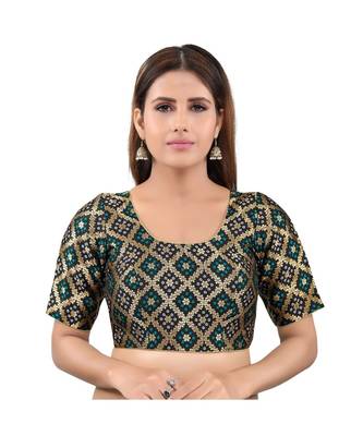 Black Brocade stitched round neck blouse 1