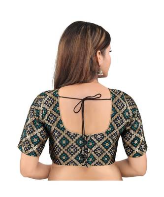 Black Brocade stitched round neck blouse 2