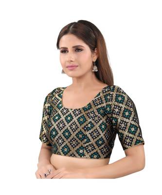 Black Brocade stitched round neck blouse 3