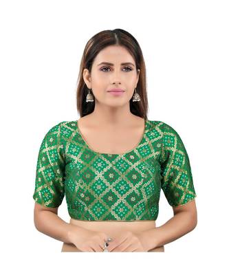 Green Brocade stitched round neck blouse 1