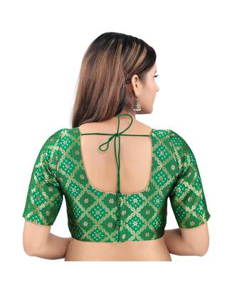 Green Brocade stitched round neck blouse 2