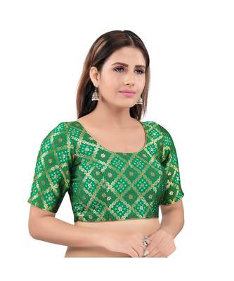 Green Brocade stitched round neck blouse 3