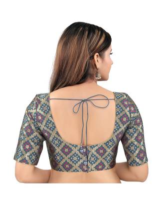 Grey Brocade stitched round neck blouse 2