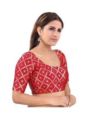 Red Brocade stitched round neck blouse 3