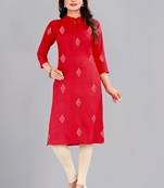 Red woven rayon ethnic-kurtis