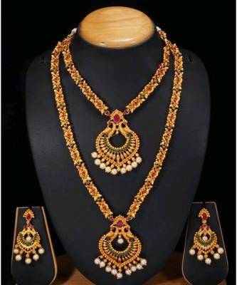 Premium Gold Polish  Studded Necklace Combo (Long+short) 1