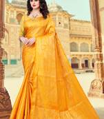 Yellow Jecquard Silk  Saree With Blouse Piece
