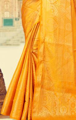 Yellow Jecquard Silk  Saree With Blouse Piece 2