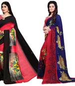 multicolor Georgette Printed Daily Wear Saree With Blouse (Pack of 2)