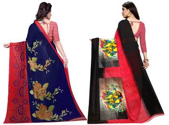 multicolor Georgette Printed Daily Wear Saree With Blouse (Pack of 2) 2