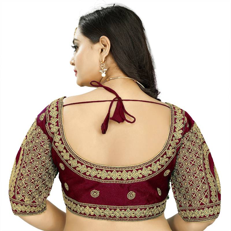 maroon art silk embroidery readymade blouse