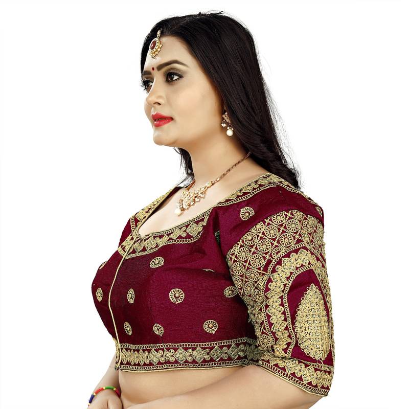 maroon art silk embroidery readymade blouse