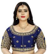 Dark blue art silk embroidery readymade blouse