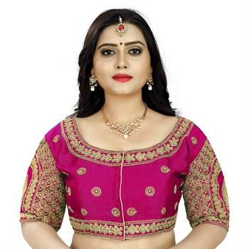 pink art silk embroidery readymade blouse 1