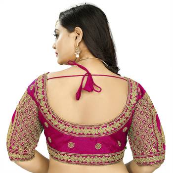 pink art silk embroidery readymade blouse 2