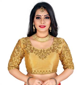 Gold art silk embroidery readymade blouse 1