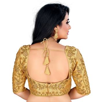 Gold art silk embroidery readymade blouse 2