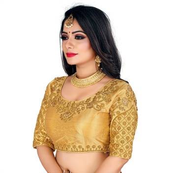 Gold art silk embroidery readymade blouse 3