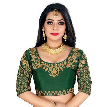 Green art silk embroidery readymade blouse 1