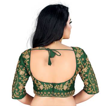 Green art silk embroidery readymade blouse 2