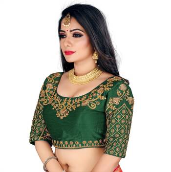 Green art silk embroidery readymade blouse 3