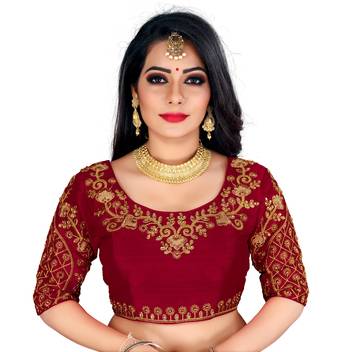 Maroon art silk embroidery readymade blouse 1