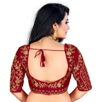 Maroon art silk embroidery readymade blouse 2