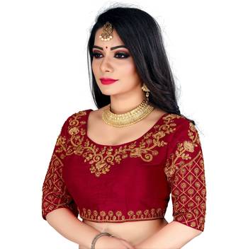 Maroon art silk embroidery readymade blouse 3
