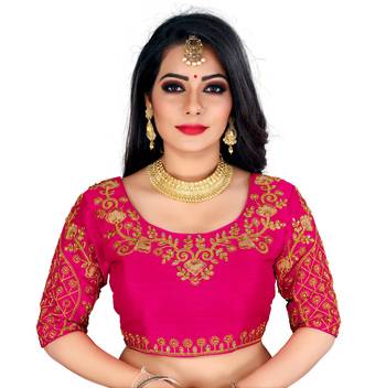 Pink art silk embroidery readymade blouse 1