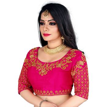 Pink art silk embroidery readymade blouse 3