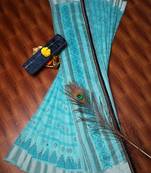 Sky blue printed cotton saree with blouse
